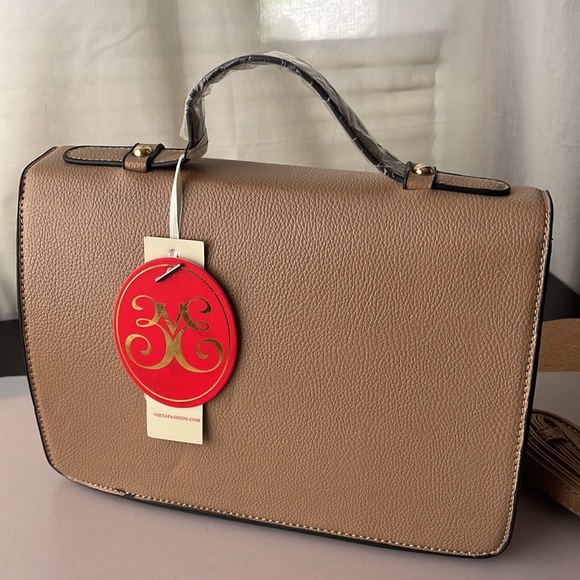 Vegan taupe Convertible handbag lunchbox/messenger style - Picture 6 of 7